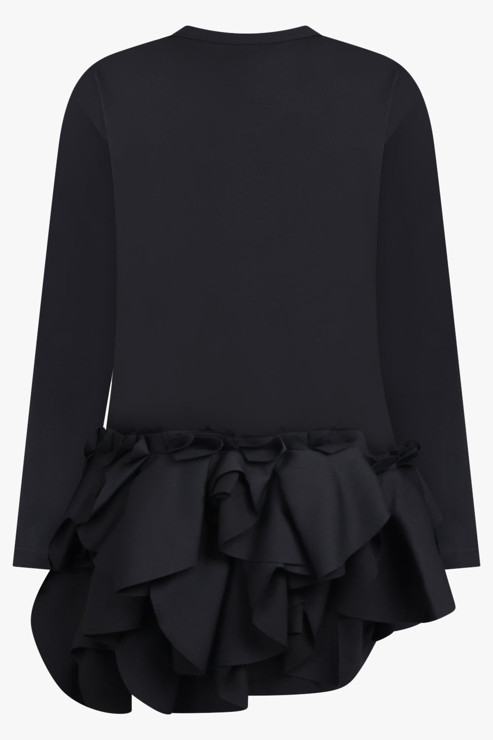 COMME DES GARCONS RTW Crew Neck L\S Top with Exaggerated Ruffle Hem | Black