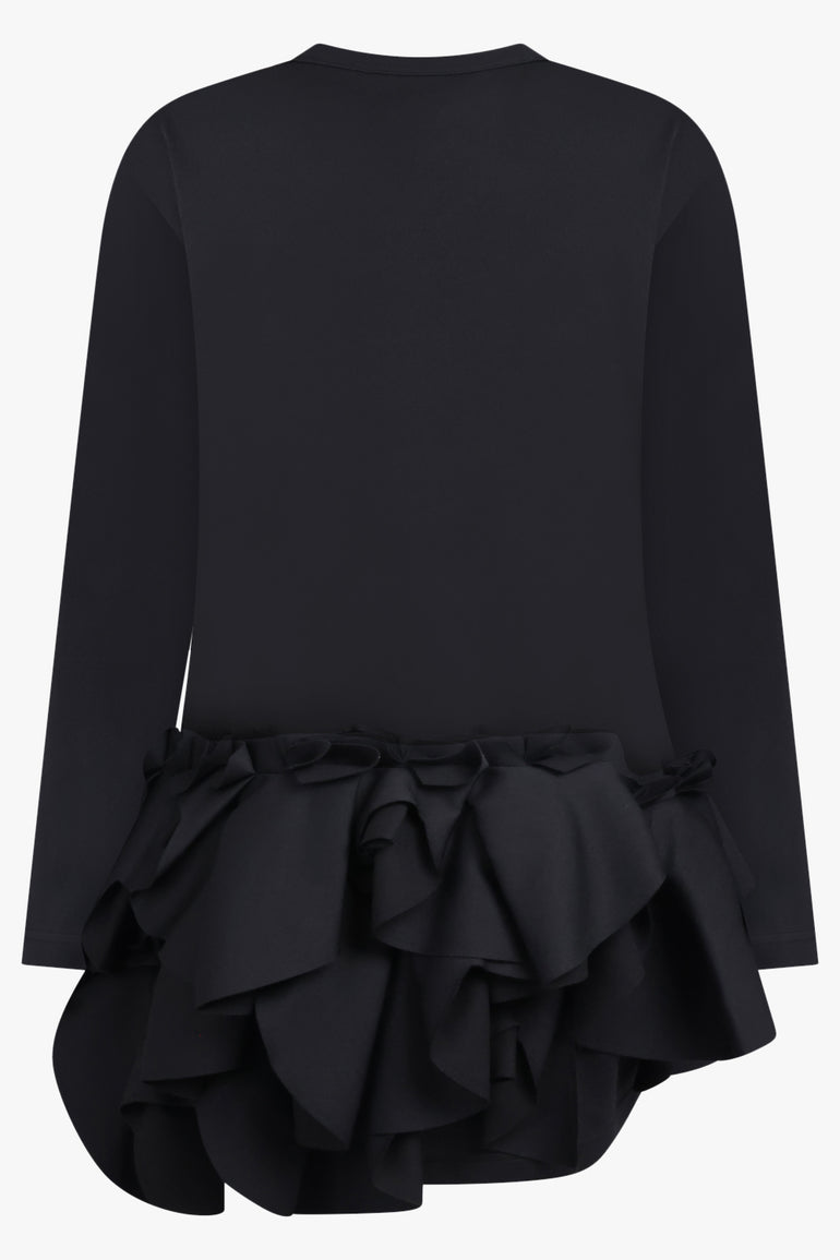 COMME DES GARCONS RTW Crew Neck L\S Top with Exaggerated Ruffle Hem | Black