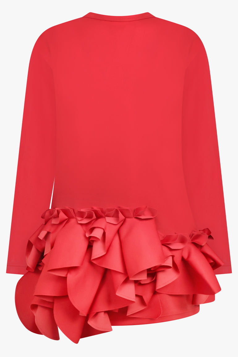 COMME DES GARCONS RTW Crew Neck L\S  Top with Exaggerated Ruffle Hem | Red