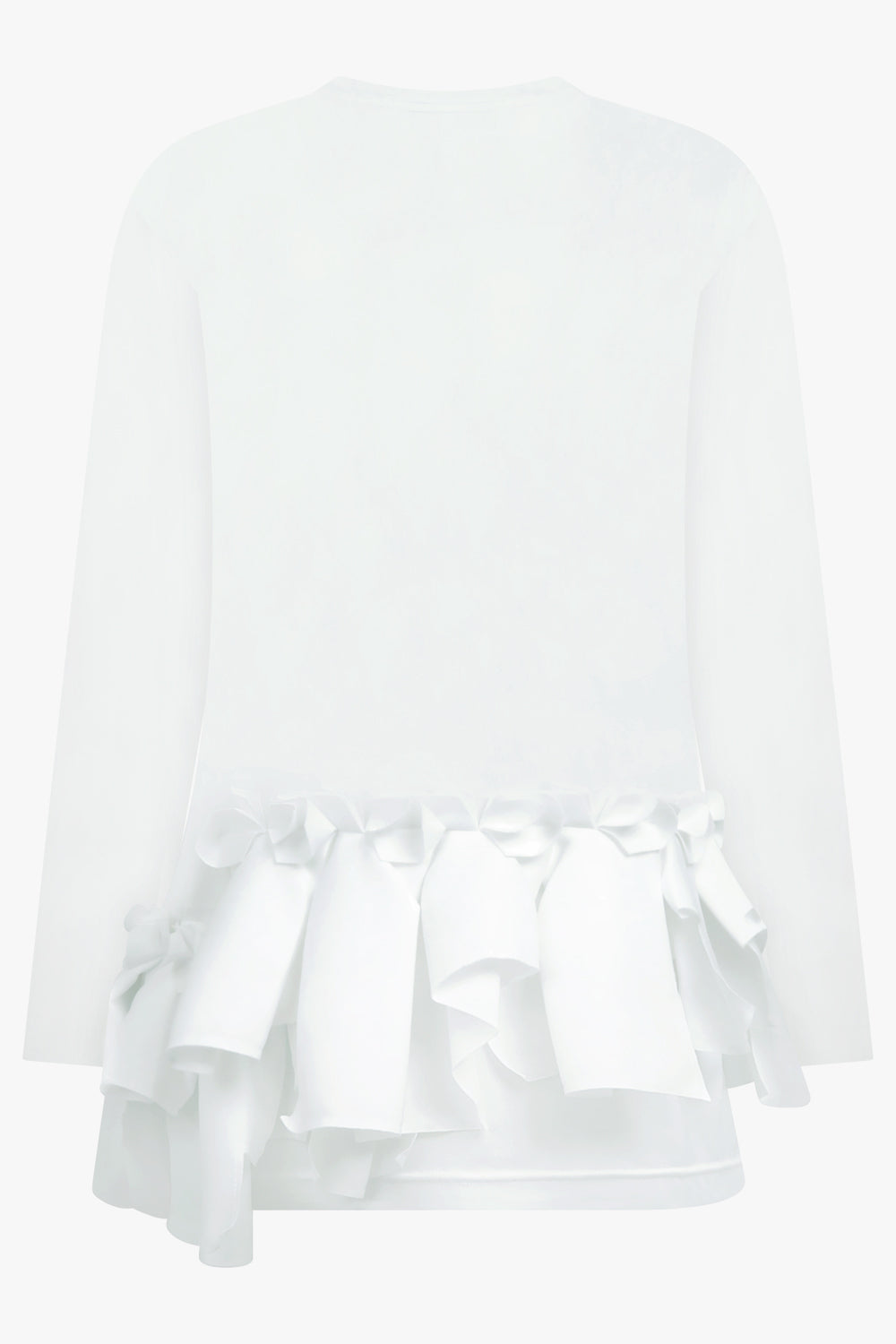 COMME DES GARCONS RTW Crew Neck L\S Top with Ruffle Hem | White