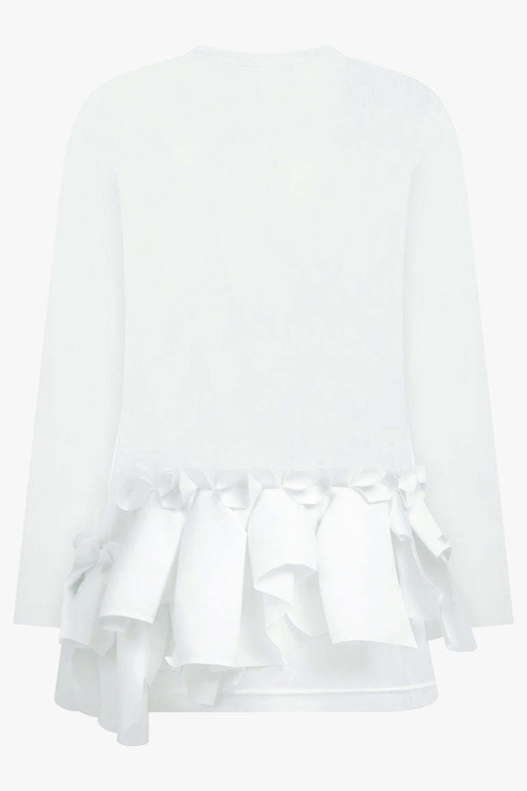COMME DES GARCONS RTW Crew Neck L\S Top with Ruffle Hem | White