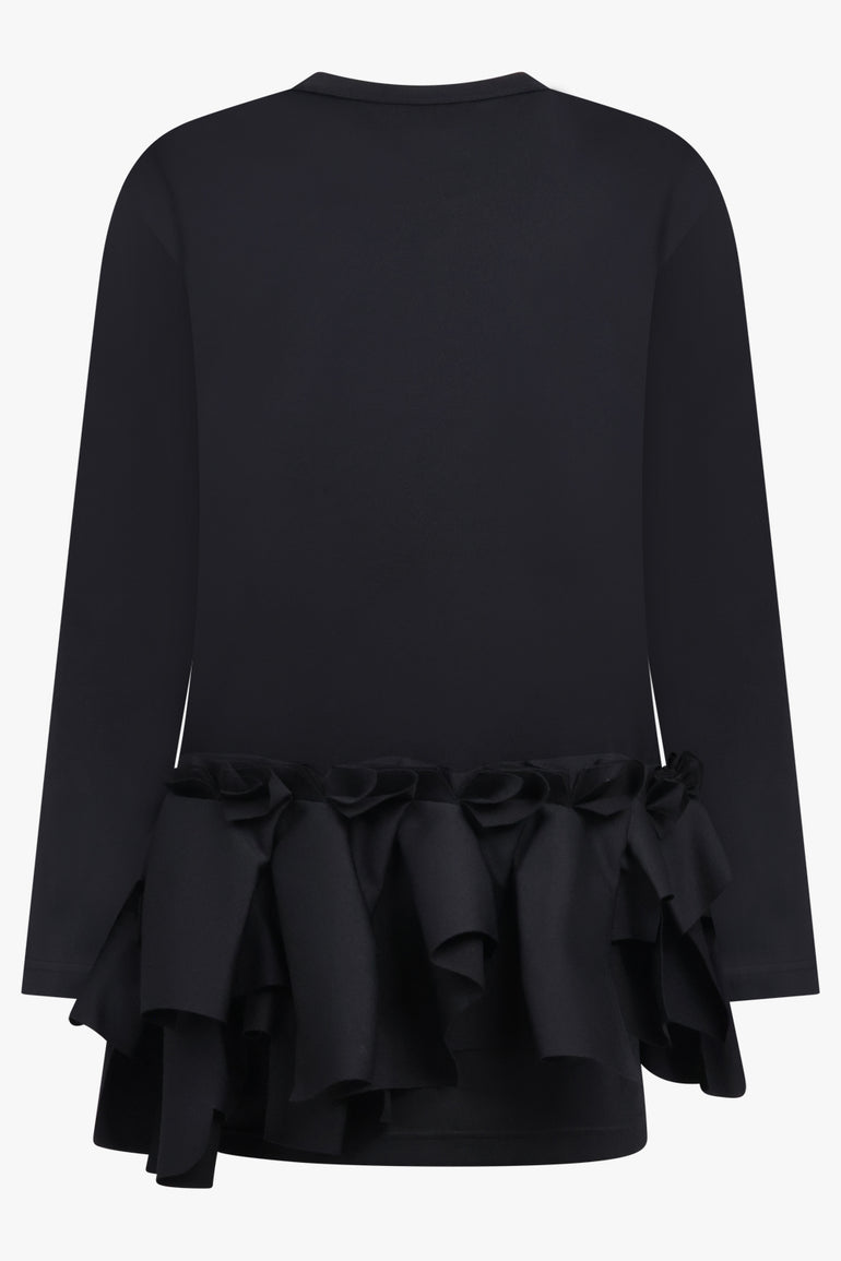 COMME DES GARCONS RTW Crew Neck L\S  Top with Ruffle Hem | Black