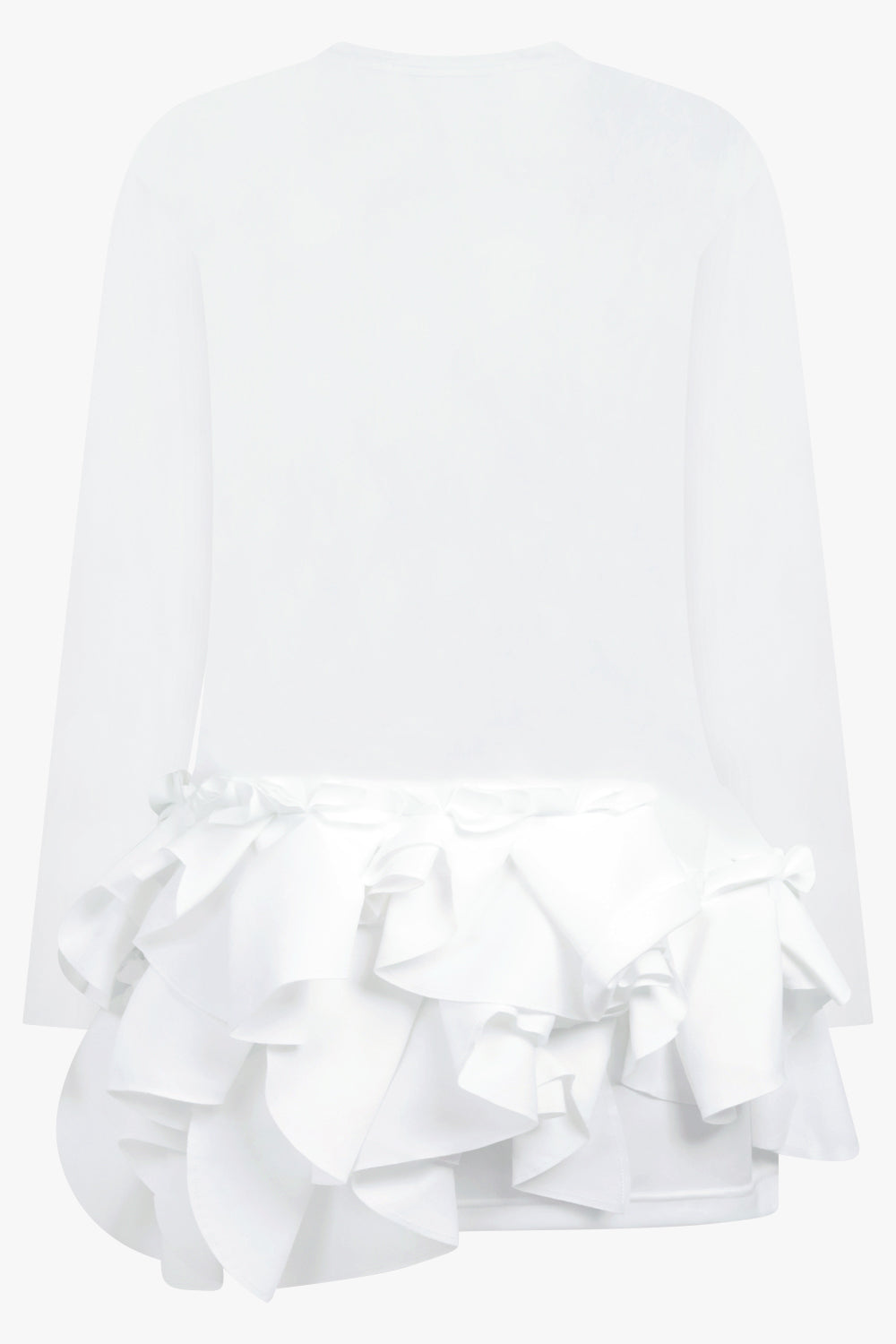 COMME DES GARCONS RTW Crew Neck L\S  Top with Exaggerated Ruffle Hem | White