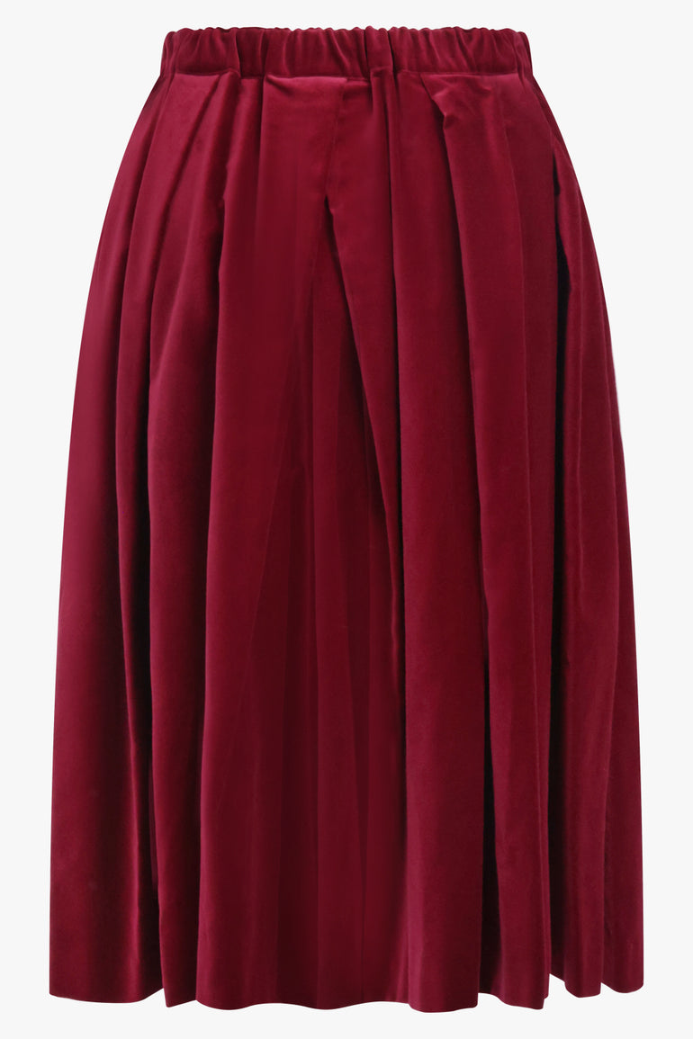 COMME DES GARCONS RTW Elastic Waist Velvet Pleat Midi Skirt | Burgundy