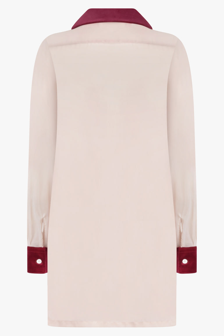 COMME DES GARCONS RTW Ruffle Embellish L/S Shirt With Velvet Trim | Beige/Burgundy