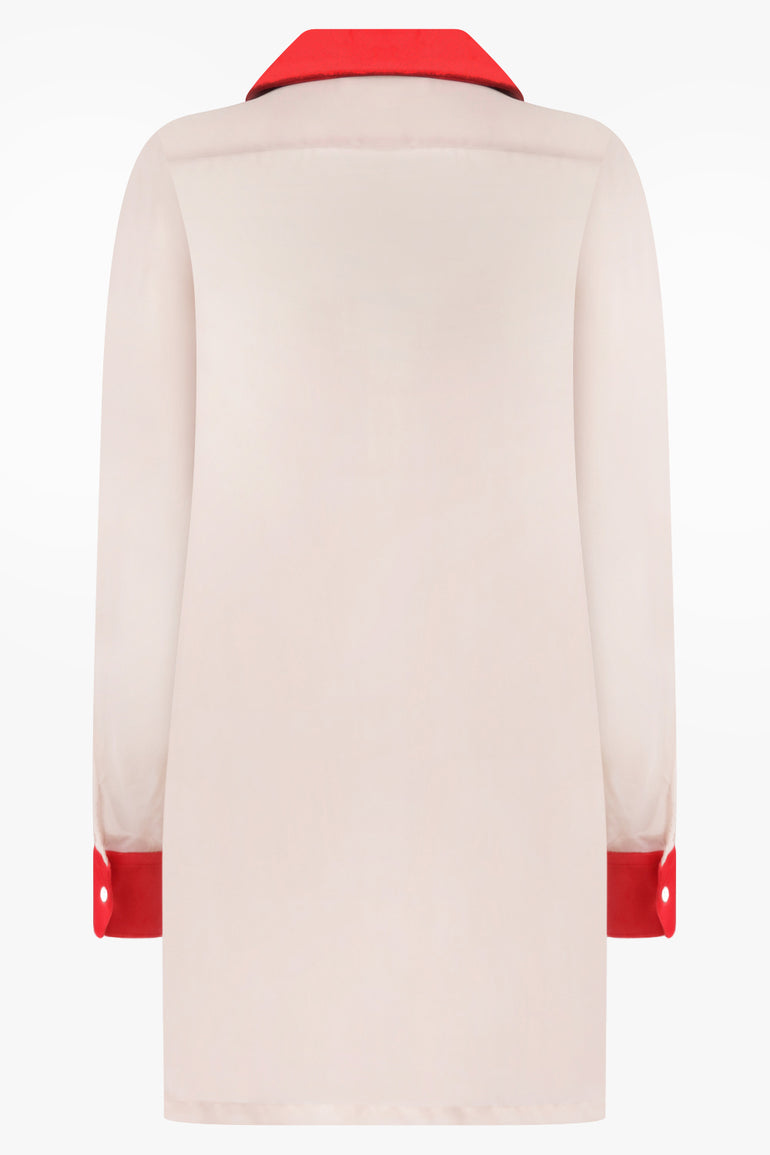 COMME DES GARCONS RTW Ruffle Embellish L/S Shirt With Velvet Trim | Beige/Red