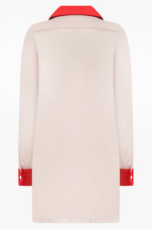 COMME DES GARCONS RTW Ruffle Embellish L/S Shirt With Velvet Trim | Beige/Red