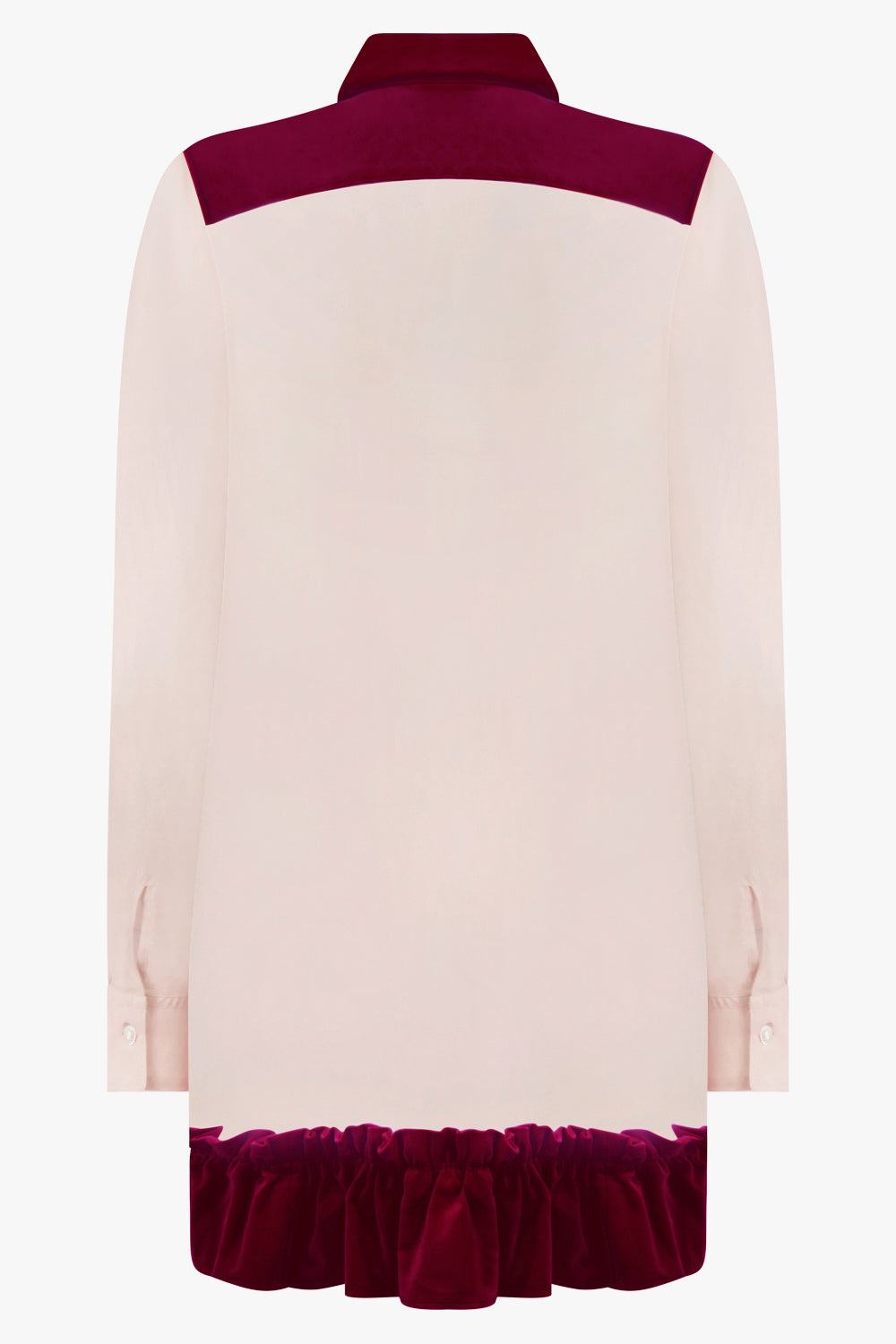 COMME DES GARCONS RTW Bow Embellish L/S Shirt With Velvet Ruffle Hem | Beige/Burgundy