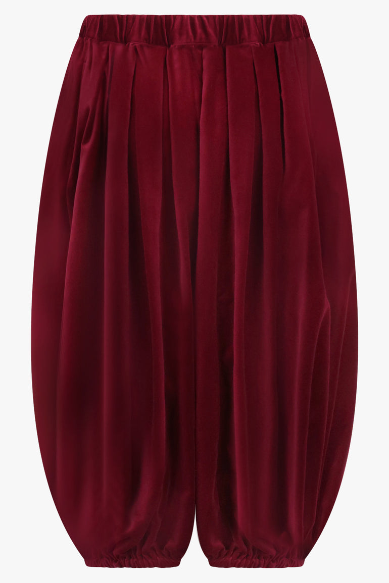 COMME DES GARCONS RTW Elastic Waist Velvet Drop Crotch Pant | Burgundy