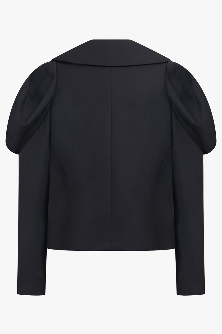 COMME DES GARCONS RTW Exaggerated Puff Sleeve Button Up Jacket With Wide Collar | Black