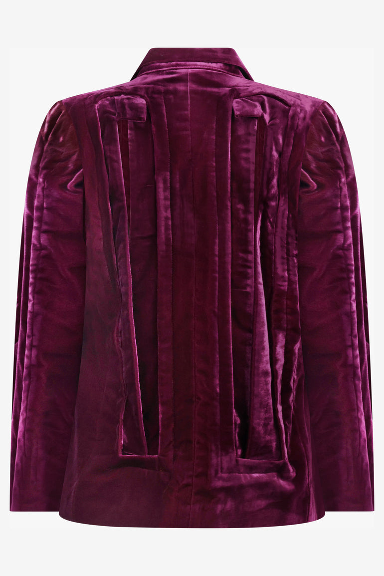 COMME DES GARCONS RTW Single Breast Velvet Cut Out Panel Jacket | Purple