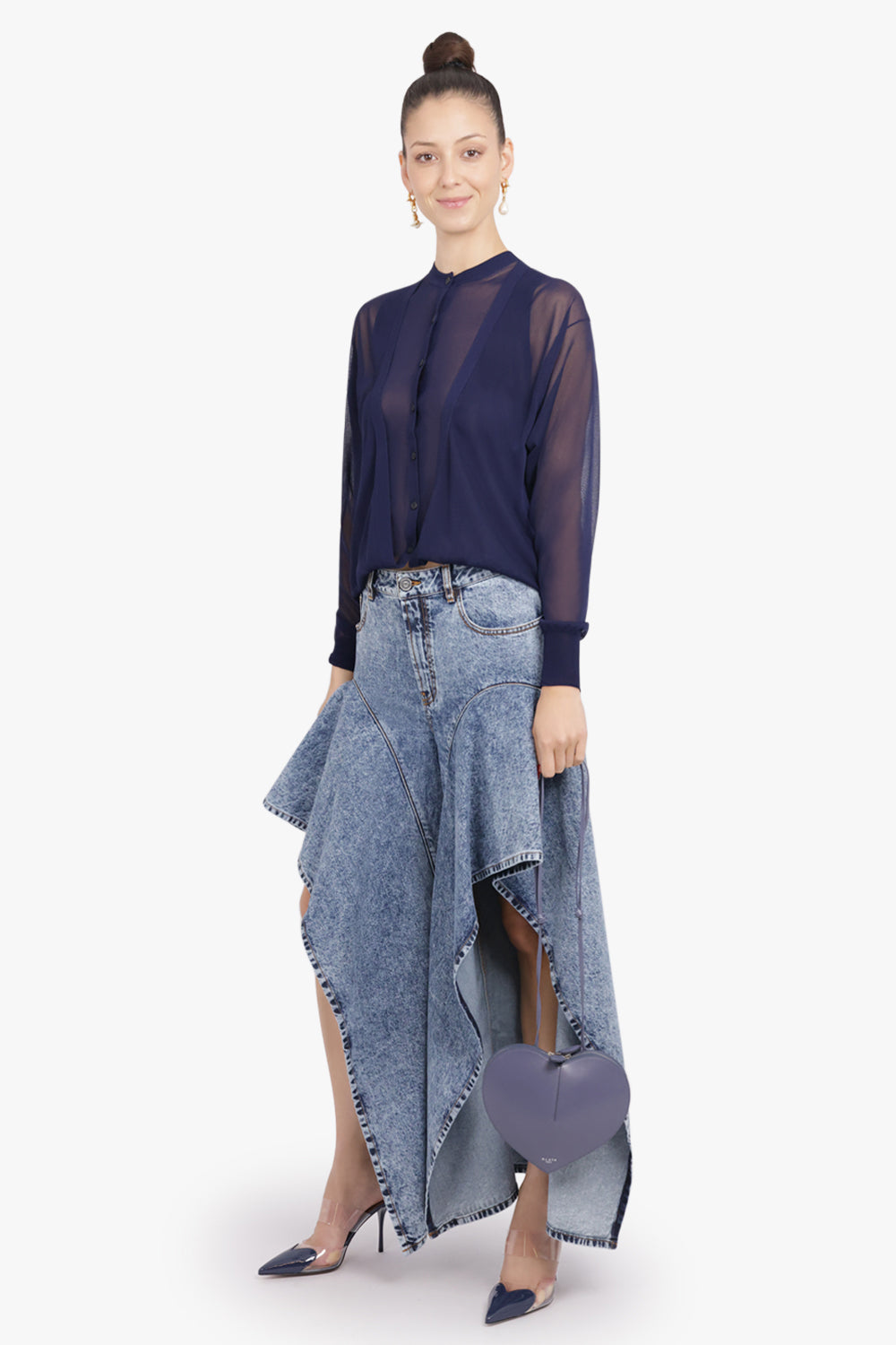 ALAIA RTW Ruffle Layer Denim Jean | Snow Blue