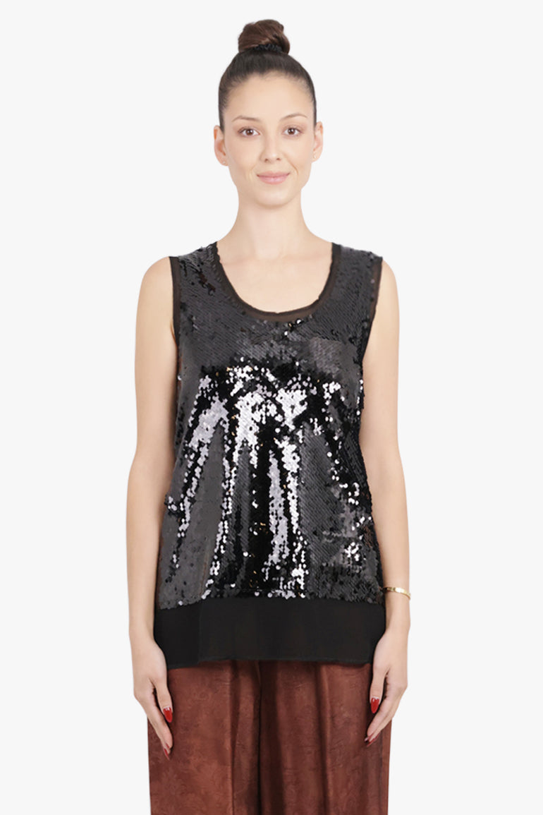 COMME DES GARCONS RTW Fishscale Sequin Overlay S/Less Top | Black
