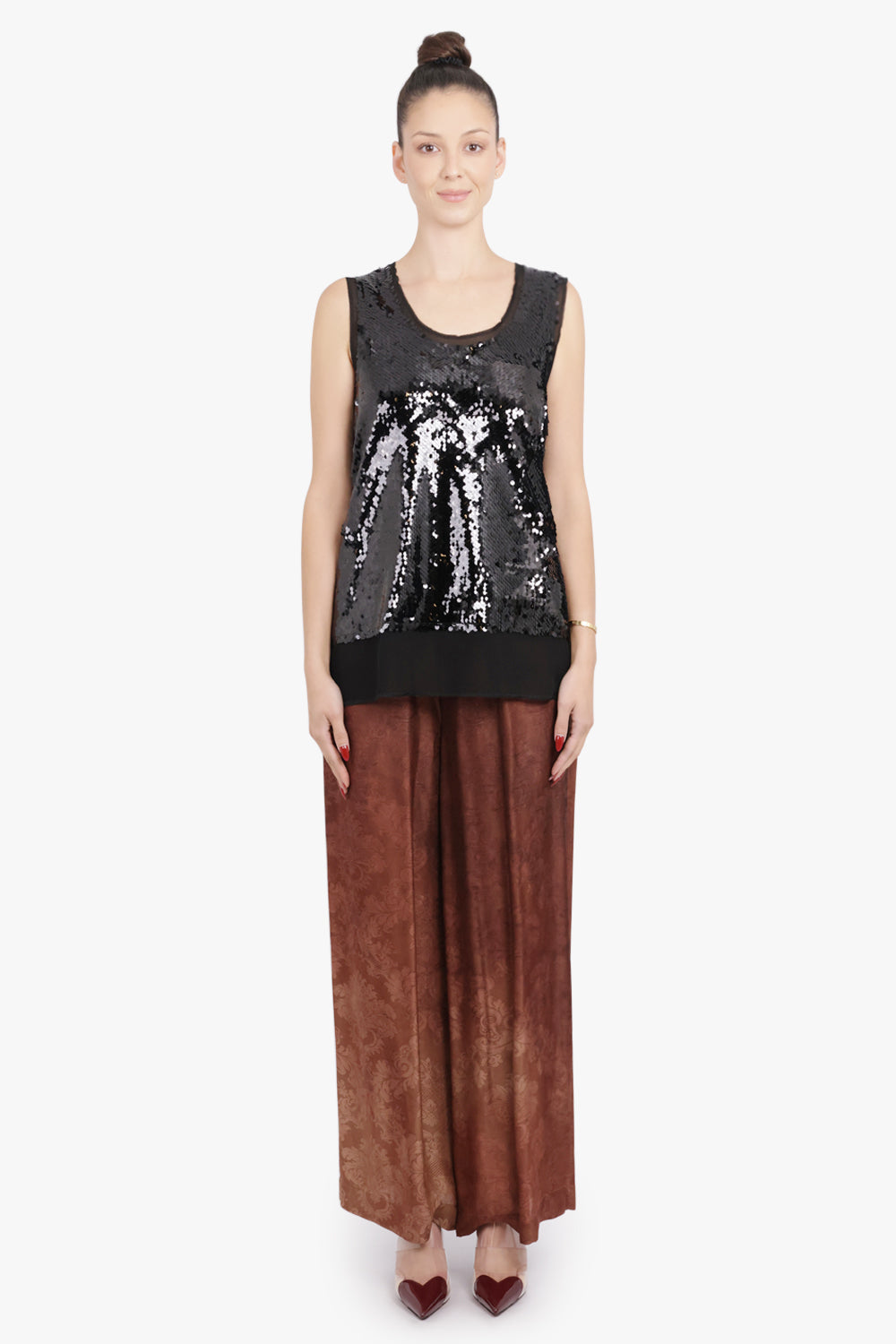 COMME DES GARCONS RTW Fishscale Sequin Overlay S/Less Top | Black
