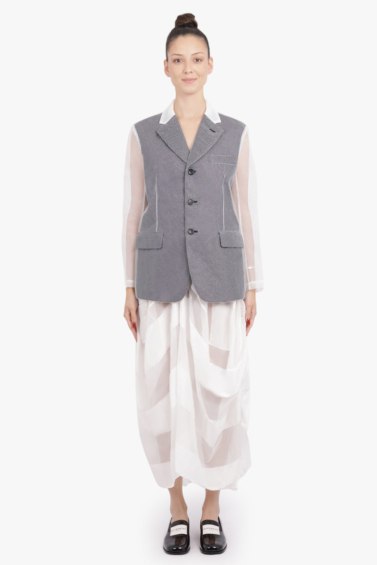 COMME DES GARCONS RTW Tulle Overlay Tailored Jacket With Sheer Sleeves | Black/Silver/White