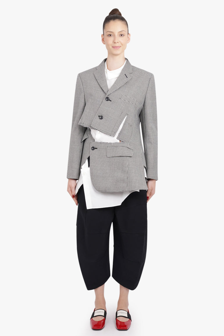 COMME DES GARCONS RTW Asymmetric Deconstruct Houndstooth Jacket | Black/ Ecru