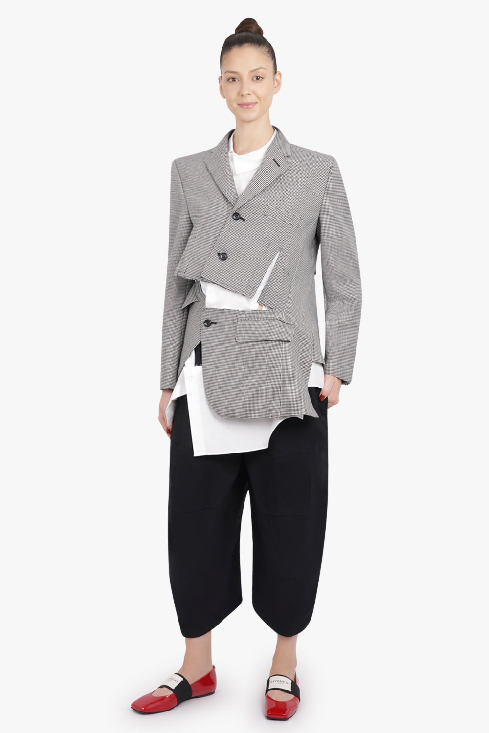 COMME DES GARCONS RTW Asymmetric Deconstruct Houndstooth Jacket | Black/ Ecru