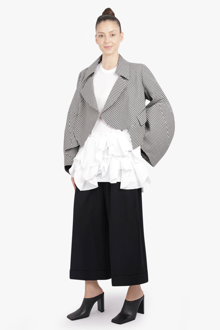 COMME DES GARCONS RTW Avant Garde Gingham Crop Jacket With Balloon Sleeve | Black/ Ecru