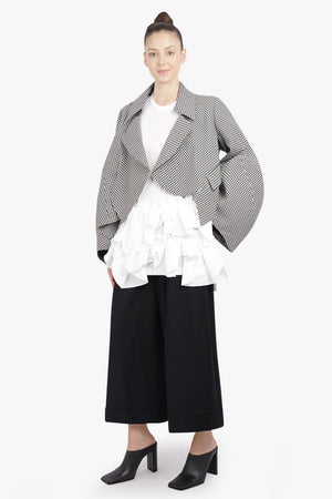 COMME DES GARCONS RTW Avant Garde Gingham Crop Jacket With Balloon Sleeve | Black/ Ecru