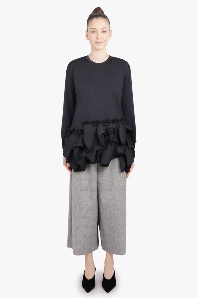 COMME DES GARCONS RTW Crew Neck L\S  Top with Exaggerated Ruffle Hem | Black