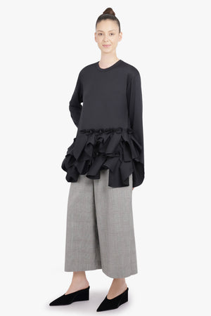 COMME DES GARCONS RTW Crew Neck L\S  Top with Exaggerated Ruffle Hem | Black