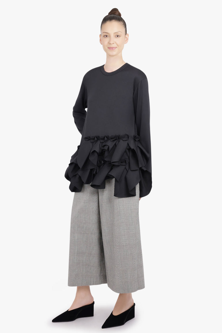 COMME DES GARCONS RTW Elastic Waist Glen Check Wide Leg Pant | Ecru/ Black