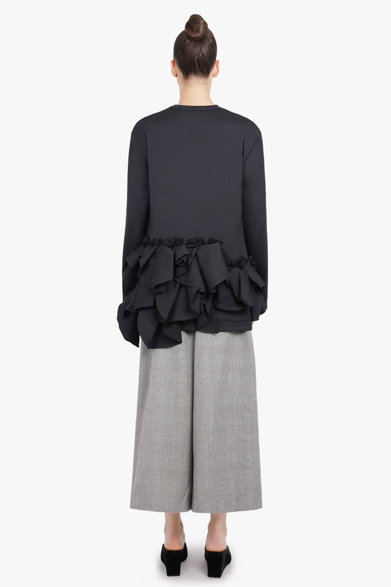 COMME DES GARCONS RTW Crew Neck L\S  Top with Exaggerated Ruffle Hem | Black
