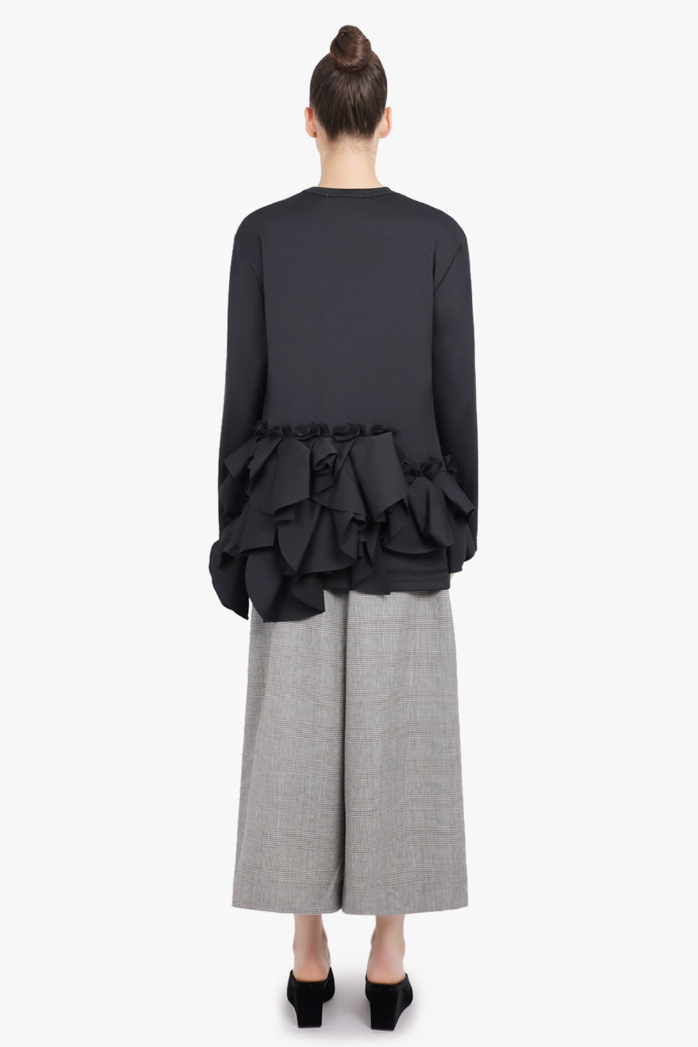 COMME DES GARCONS RTW Elastic Waist Glen Check Wide Leg Pant | Ecru/ Black