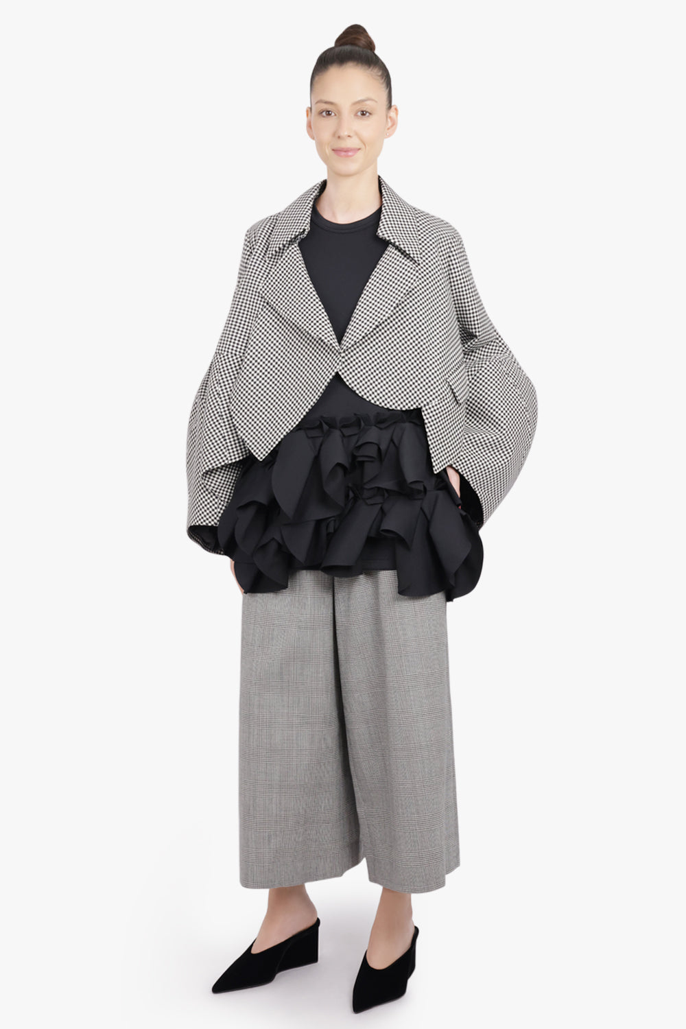 COMME DES GARCONS RTW Crew Neck L\S  Top with Exaggerated Ruffle Hem | Black