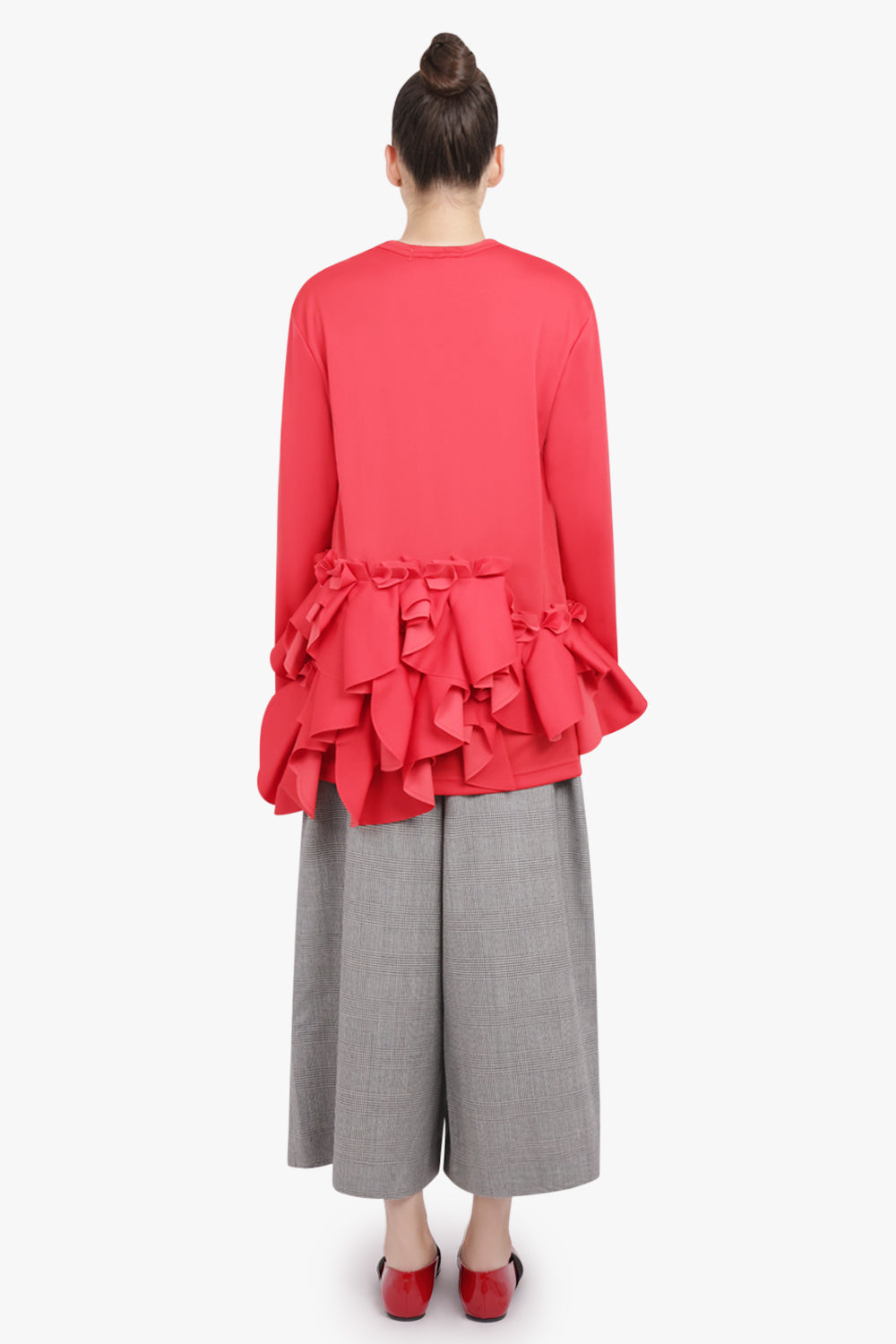 COMME DES GARCONS RTW Crew Neck L\S  Top with Exaggerated Ruffle Hem | Red