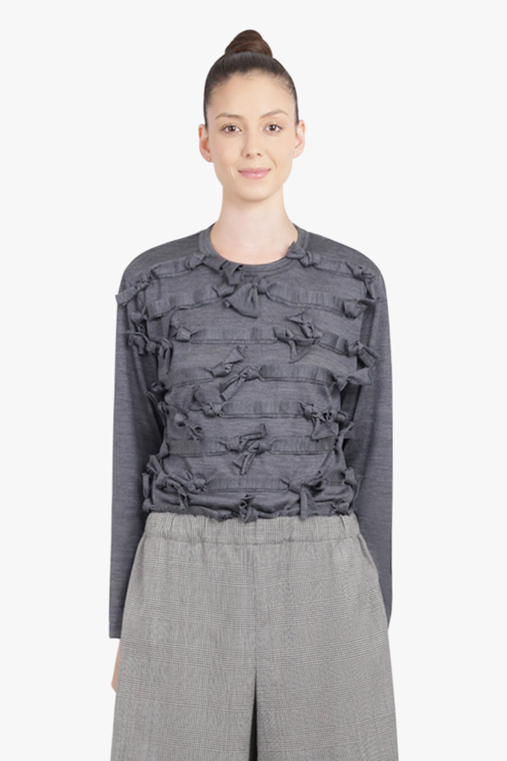 COMME DES GARCONS RTW Crew Neck L\S  Top with Knot Ribbon Detail | Grey