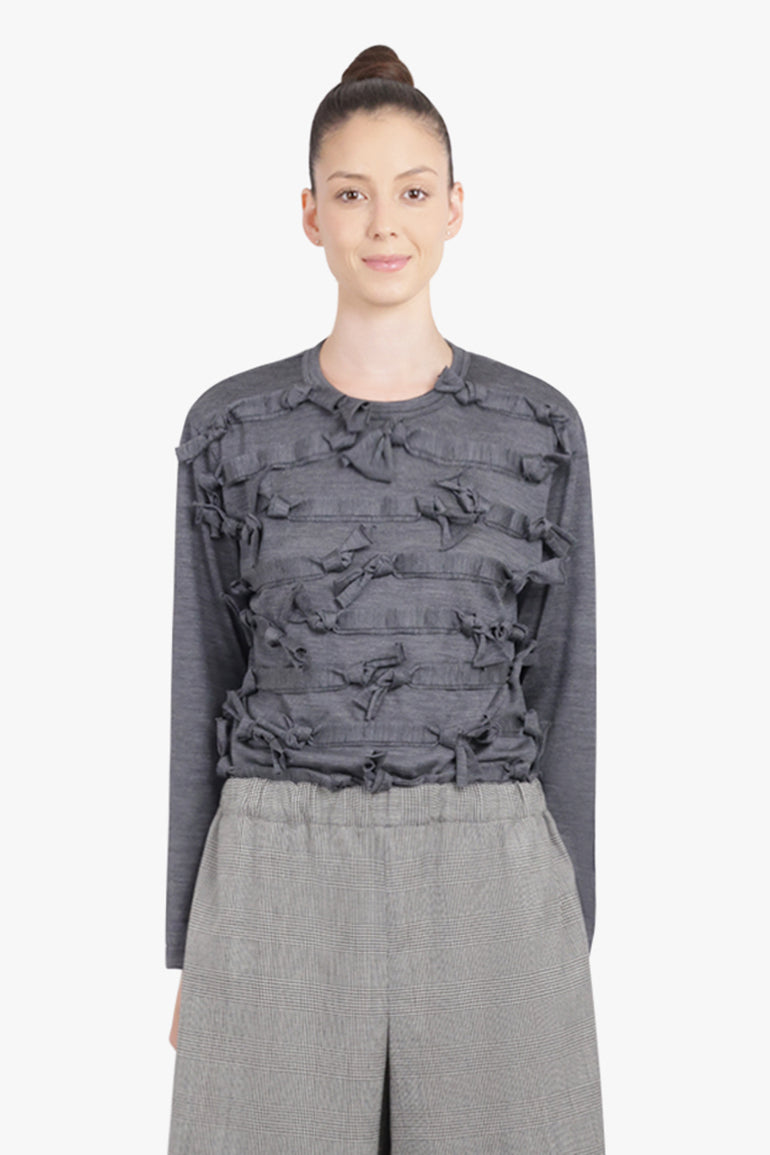 COMME DES GARCONS RTW Crew Neck L\S  Top with Knot Ribbon Detail | Grey
