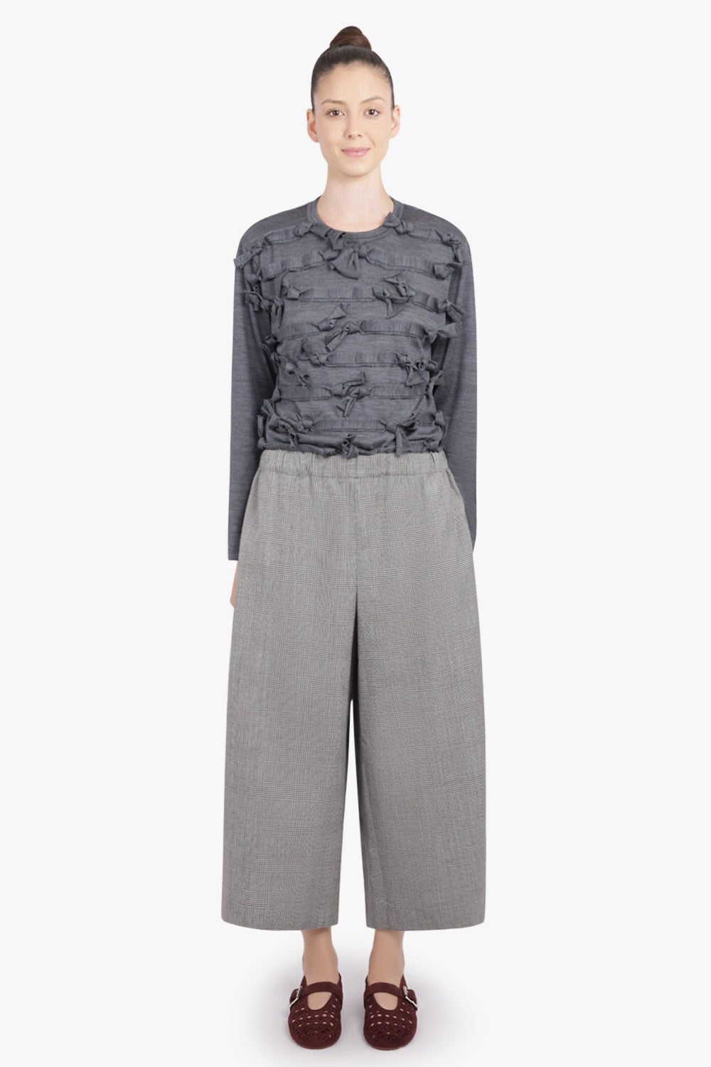 COMME DES GARCONS RTW Crew Neck L\S  Top with Knot Ribbon Detail | Grey
