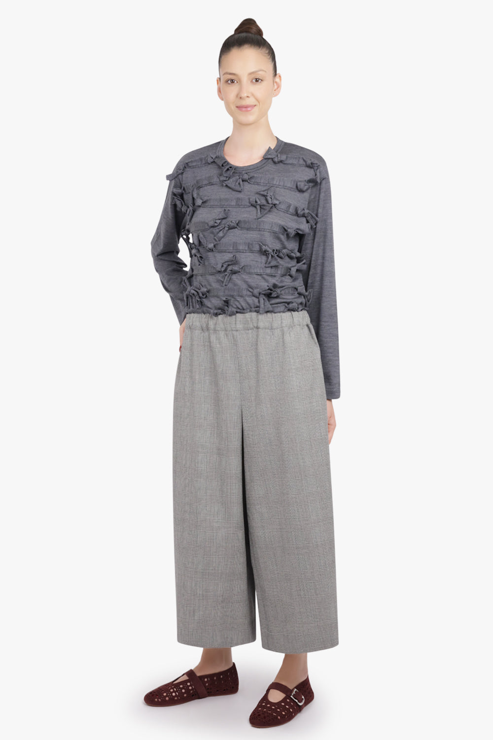 COMME DES GARCONS RTW Crew Neck L\S  Top with Knot Ribbon Detail | Grey