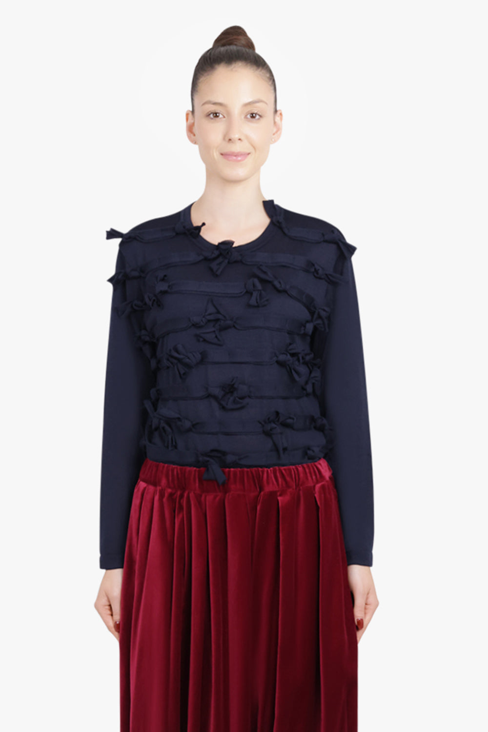 COMME DES GARCONS RTW Crew Neck L\S  Top with Knot Ribbon Detail | Navy