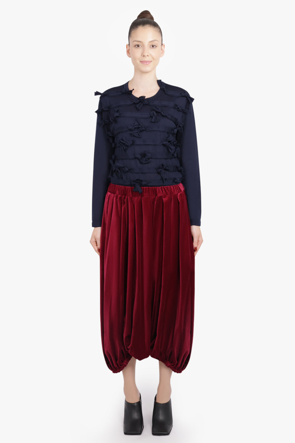 COMME DES GARCONS RTW Crew Neck L\S  Top with Knot Ribbon Detail | Navy