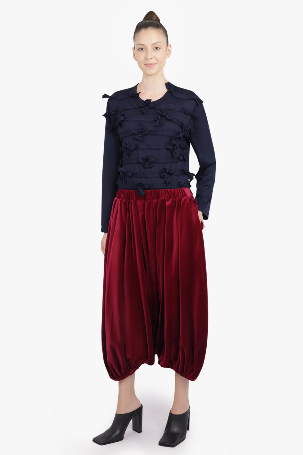 COMME DES GARCONS RTW Crew Neck L\S  Top with Knot Ribbon Detail | Navy