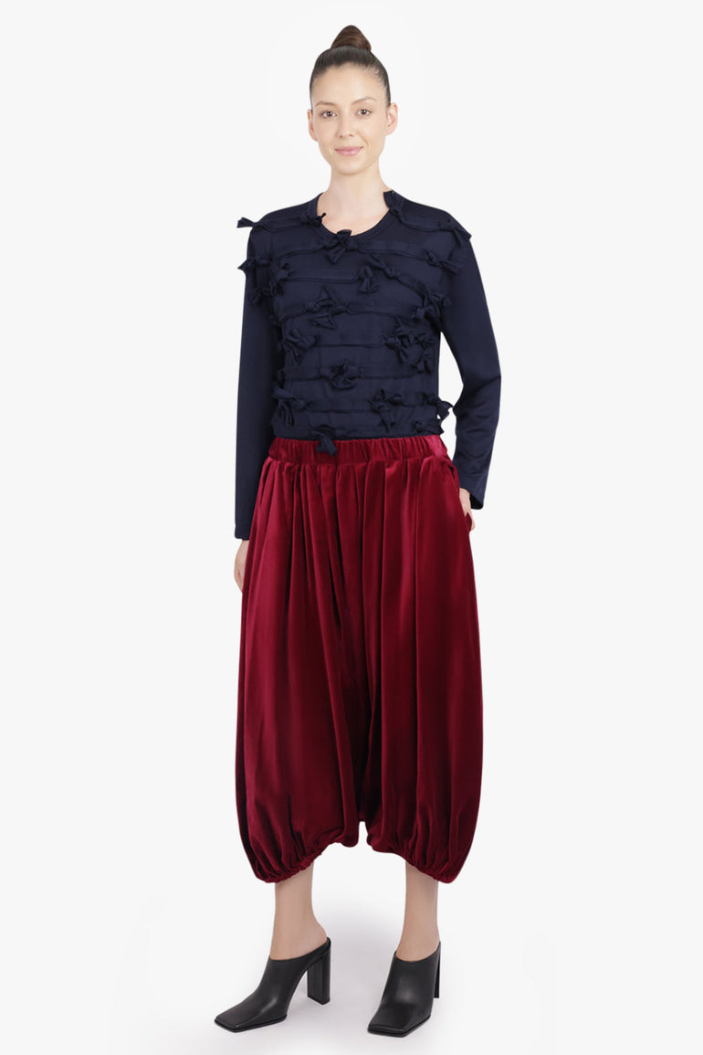 COMME DES GARCONS RTW Crew Neck L\S  Top with Knot Ribbon Detail | Navy