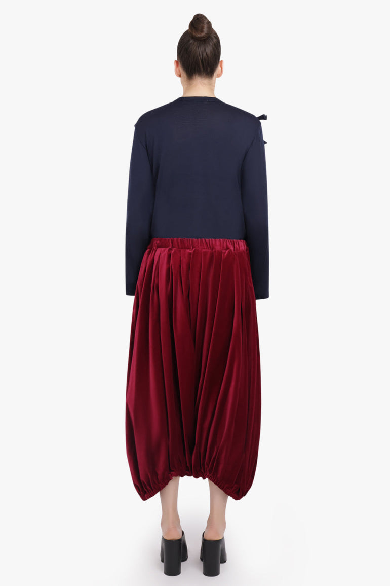 COMME DES GARCONS RTW Crew Neck L\S  Top with Knot Ribbon Detail | Navy