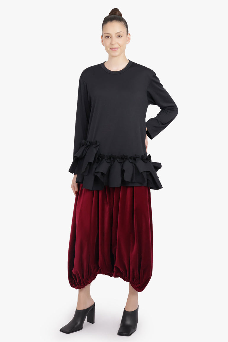 COMME DES GARCONS RTW Crew Neck L\S  Top with Ruffle Hem | Black
