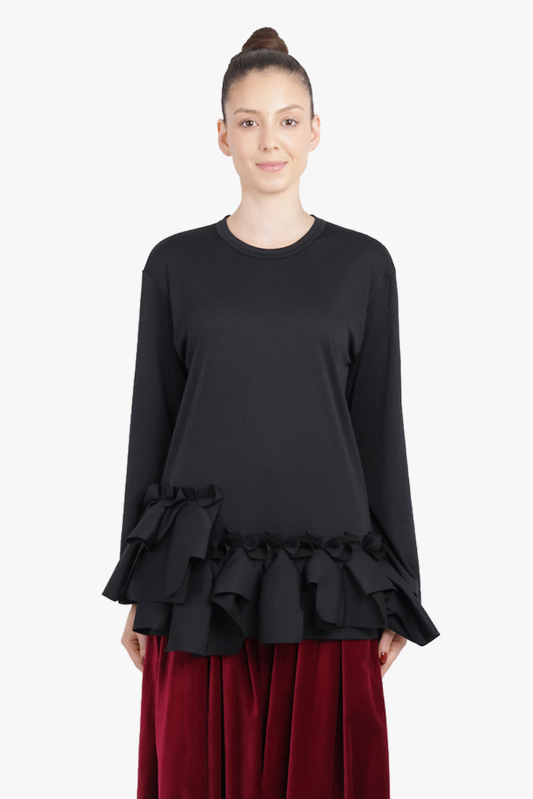 COMME DES GARCONS RTW Crew Neck L\S  Top with Ruffle Hem | Black