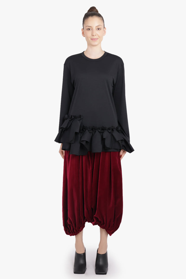 COMME DES GARCONS RTW Crew Neck L\S  Top with Ruffle Hem | Black