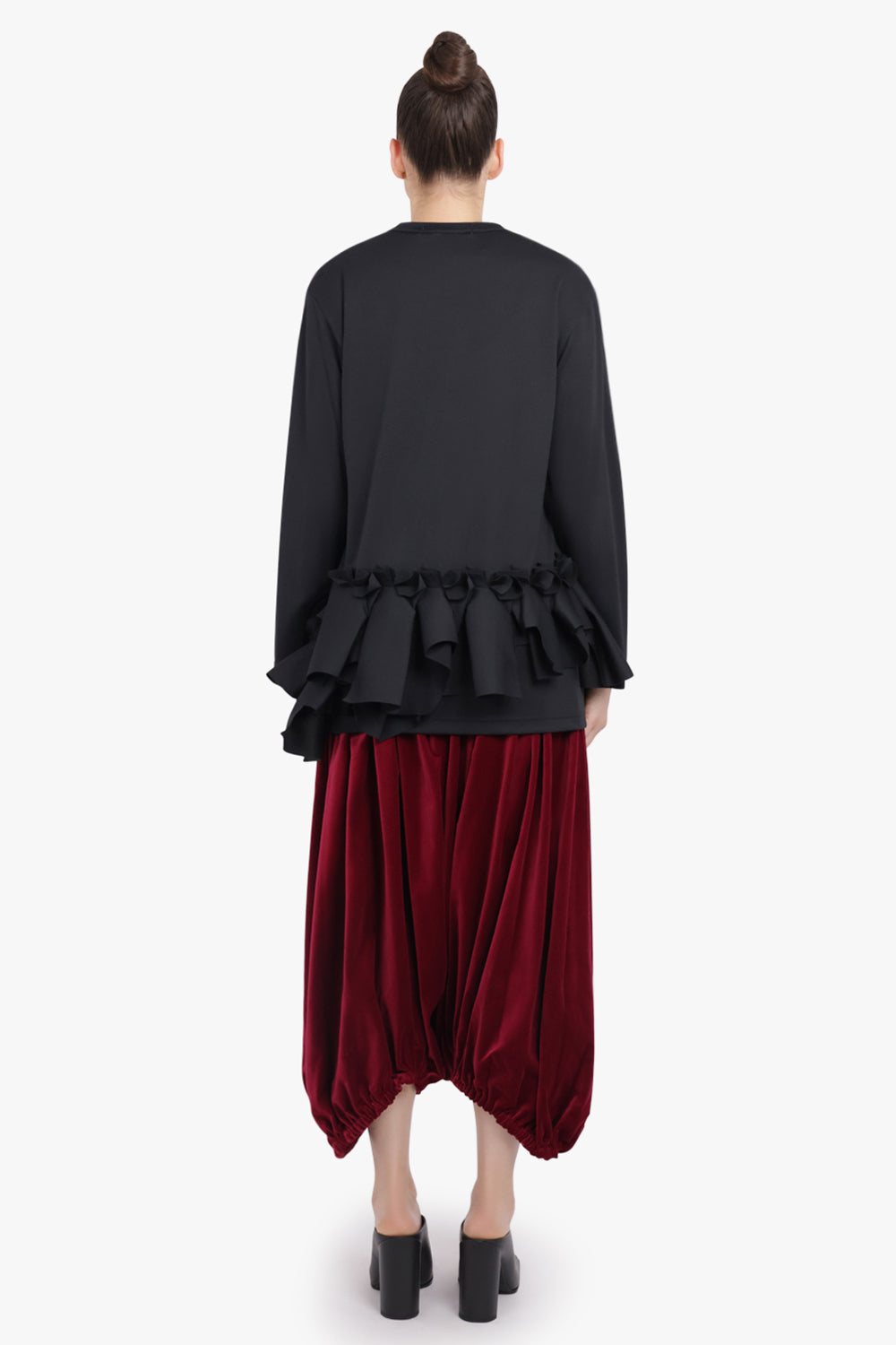 COMME DES GARCONS RTW Crew Neck L\S  Top with Ruffle Hem | Black