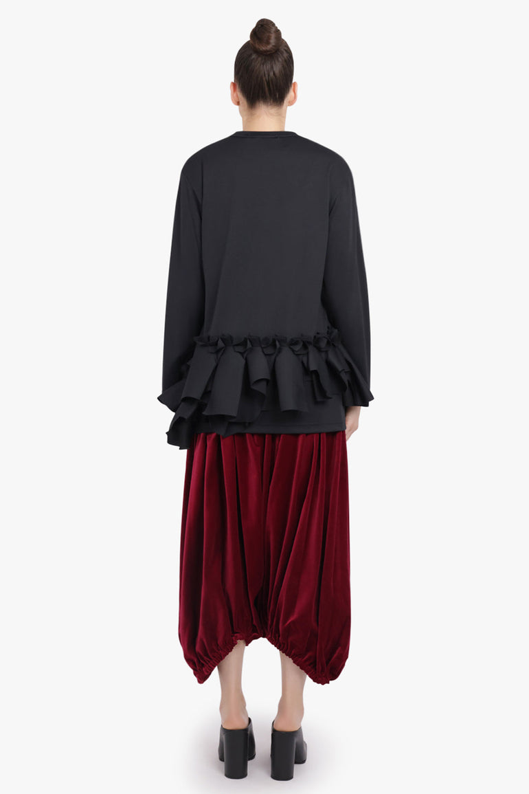 COMME DES GARCONS RTW Crew Neck L\S  Top with Ruffle Hem | Black
