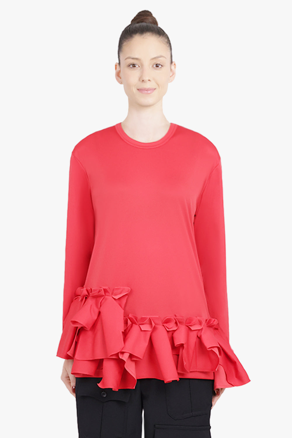 COMME DES GARCONS RTW Crew Neck L\S  Top with Ruffle Hem | Red