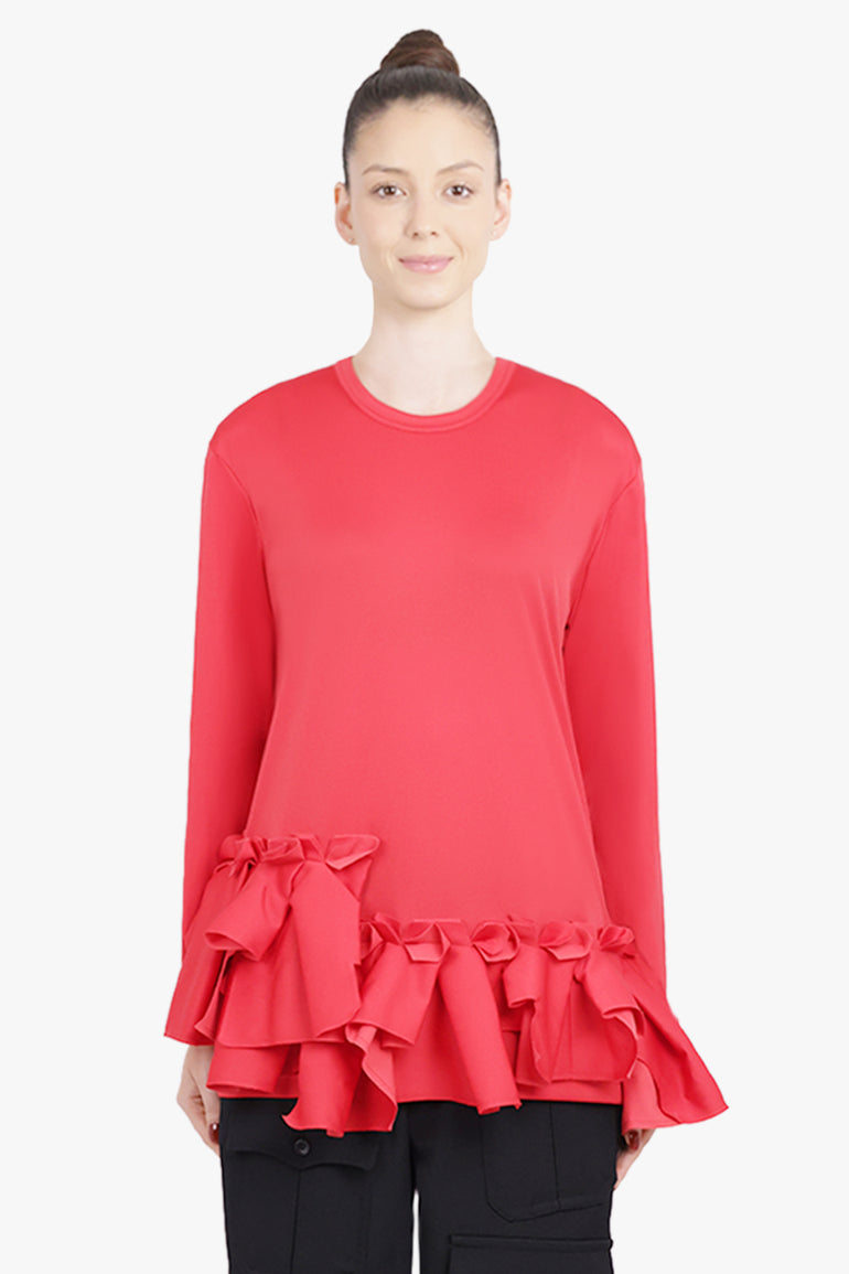 COMME DES GARCONS RTW Crew Neck L\S  Top with Ruffle Hem | Red