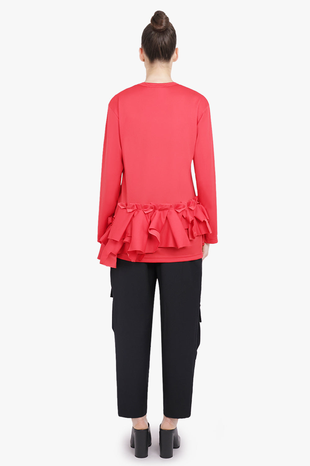 COMME DES GARCONS RTW Crew Neck L\S  Top with Ruffle Hem | Red