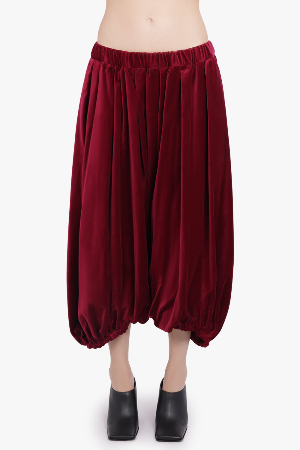 COMME DES GARCONS RTW Elastic Waist Velvet Drop Crotch Pant | Burgundy