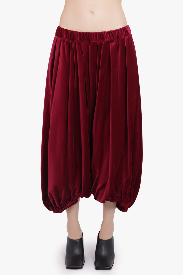 COMME DES GARCONS RTW Elastic Waist Velvet Drop Crotch Pant | Burgundy