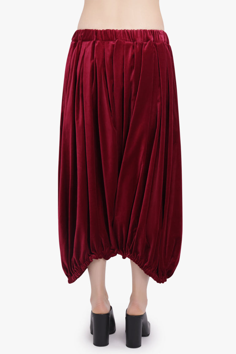 COMME DES GARCONS RTW Elastic Waist Velvet Drop Crotch Pant | Burgundy
